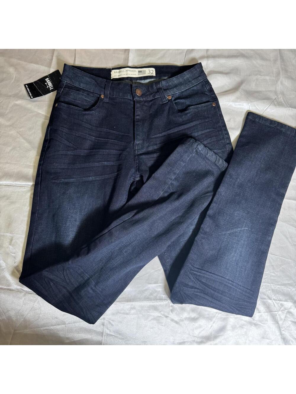 Barbell Apparel Dark Distressed Straight Athletic Fit Jeans Size 32x34